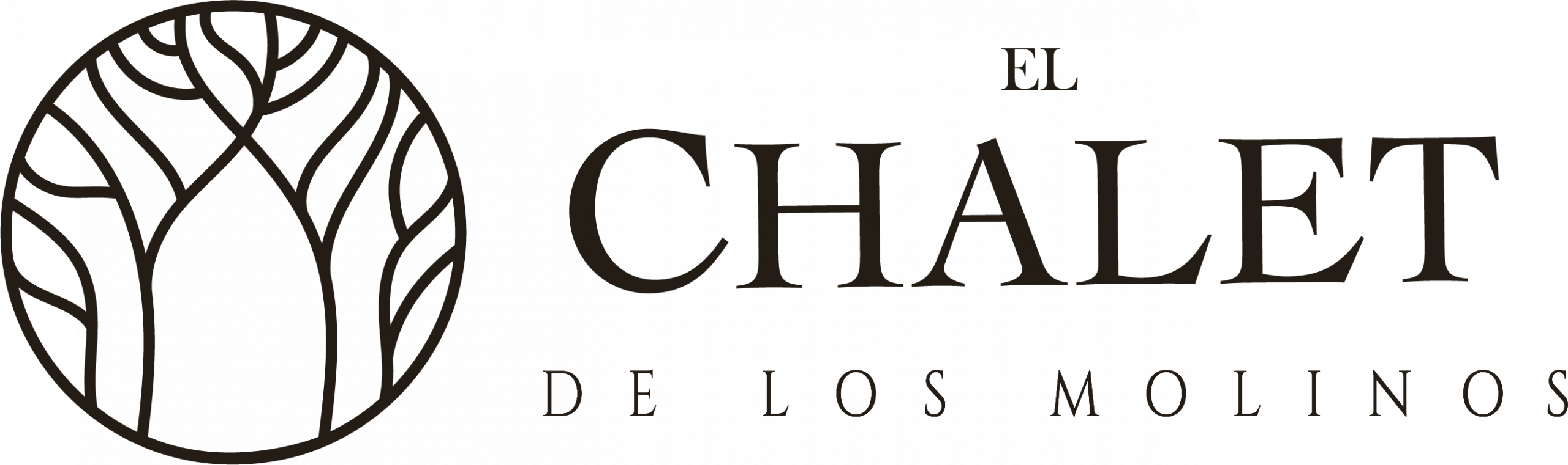 Logotipo de El Chalet de los Molinos, con un diseño elegante que representa un bosque estilizado.